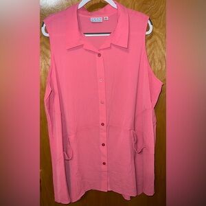 Joan Rivers watermelon pink sleeveless textured crepe button front shirt Size 2X